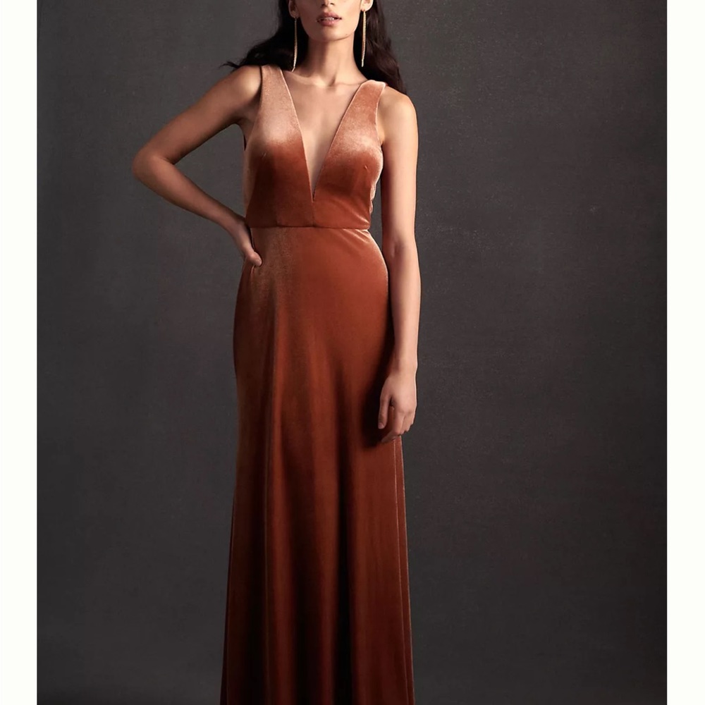 Anthropologie rust colored velvet bridesmaid dress. Floor length. Size 0. - Picture 5 of 5